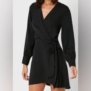 Topshop Wrap Long Sleeve Mini Dress - Black